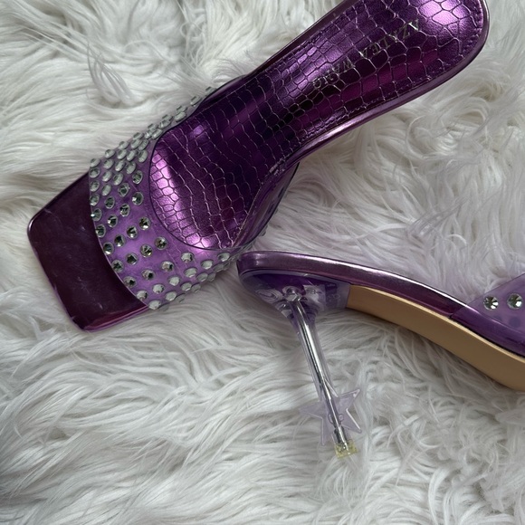 HP🌙[ Azalea Wang ] Rhinestone Star Heel Minnie Purple Peep Toe Heels - Picture 7 of 14